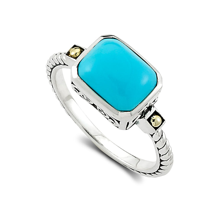 Samuel B. Sterling Silver and 18K Yellow Gold Turquoise Ring, Size 8 (97077)