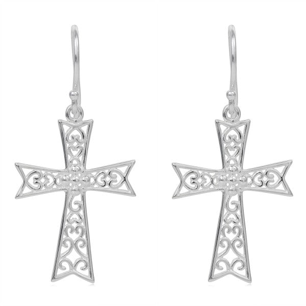 Southern Gates® Abbey Gate Cross Earrings Inspiration Series 23x18mm 925 sterling silver Designed and distributed in Charleston, SC   Beautiful scroll designs reminiscent of the ironwork found in historic churches, chapels, and cathedrals have inspired this intricate filigree jewelry.