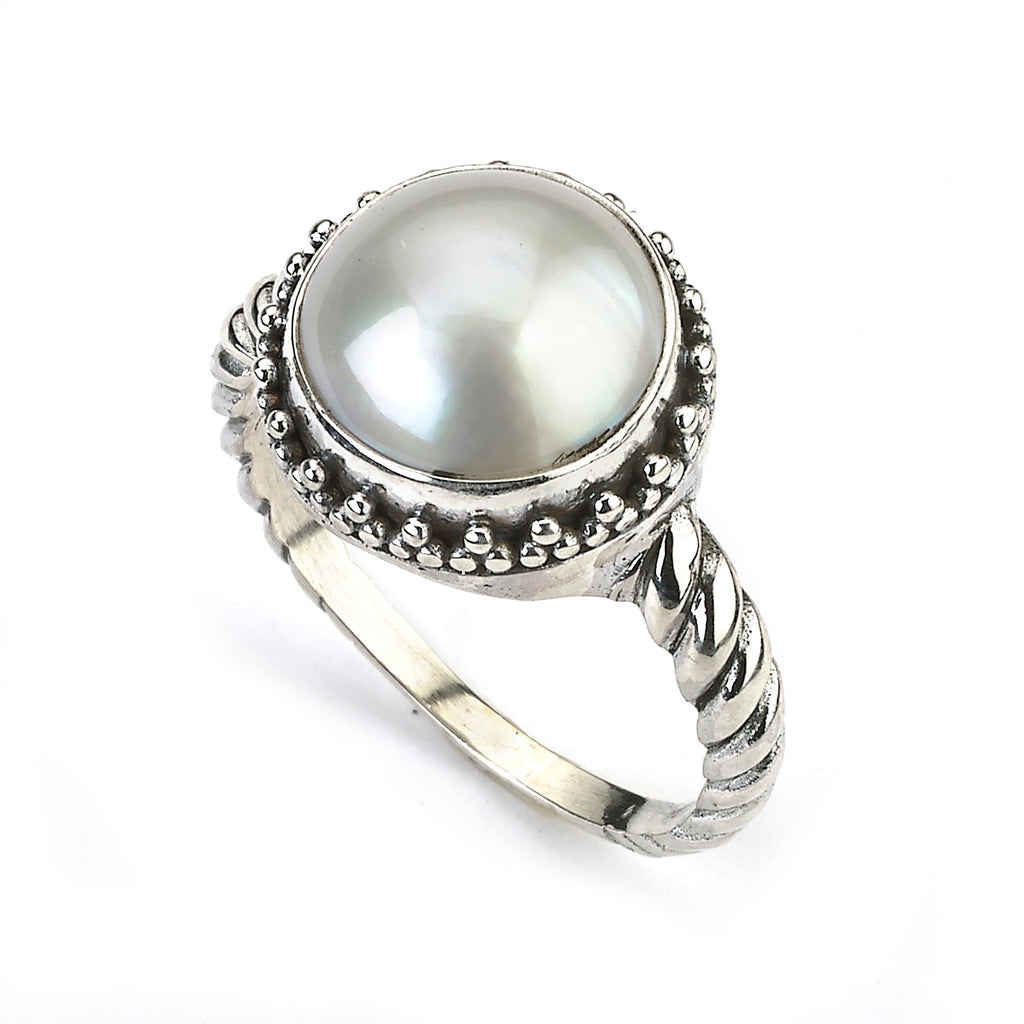 Samuel B. Sterling Silver White Mabe Pearl Ring, Size 7.5 (97469)