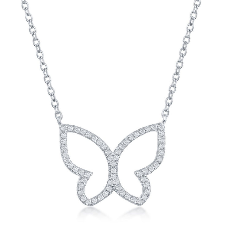 Sterling Silver CZ Open Butterfly Necklace (97598)