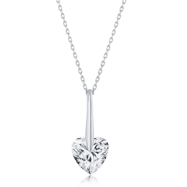 Sterling Silver CZ Heart Necklace (97663)
