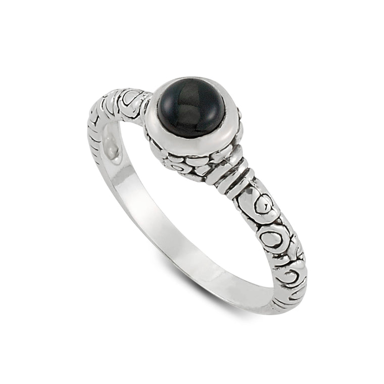 Samuel B. Sterling Silver Round Onyx Ring, Size 6 (97691)