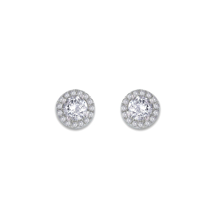 From the Anastasia Collection by Anna Zuckerman Luxury, Sterling Silver CZ Halo Stud Earrings.