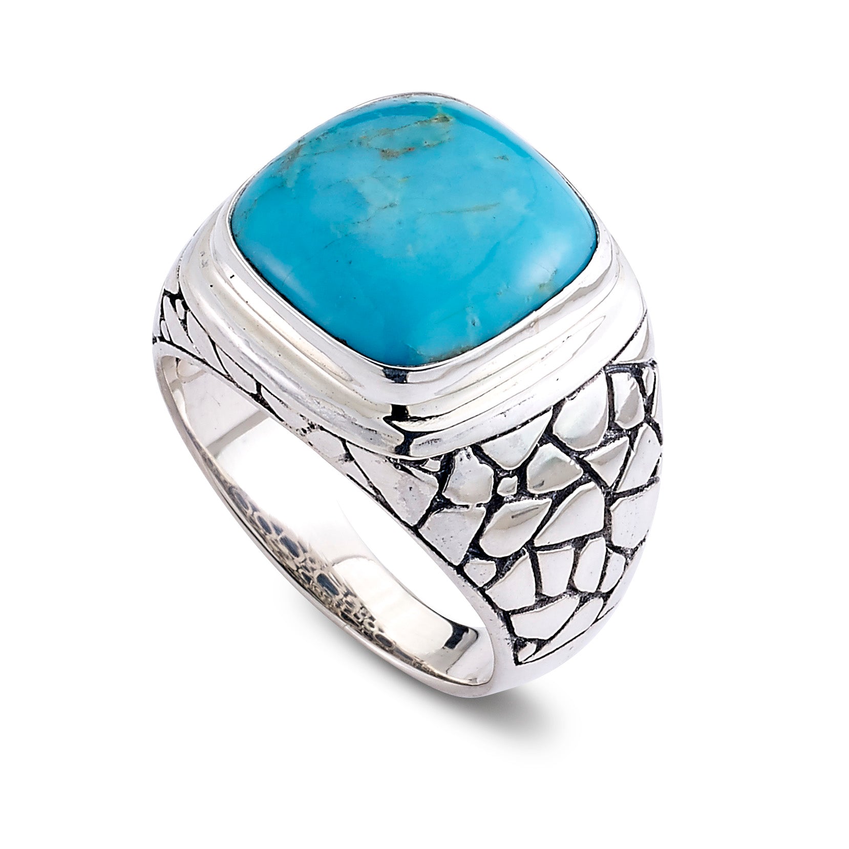 Samuel B Sterling Silver Men's Turquoise Pebble Design Biru Ring.
