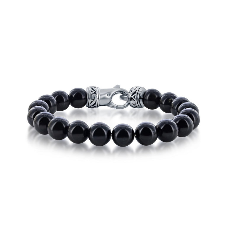 Stainless Steel 10mm Onyx Bead Bracelet, 8.5