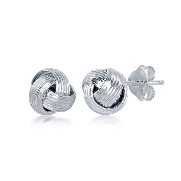 Sterling Silver Designed Love Knot Stud Earrings (95770)