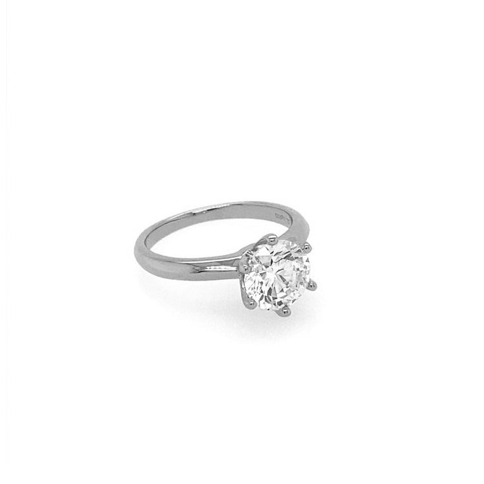 From the Anna Zuckerman Anastasia Collection, Classic Sterling Silver 6-Prong Solitaire Setting with 1ctw Cubic Zirconia Ring, Size 7.