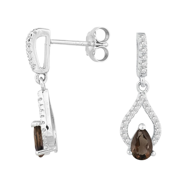 Bellissima Sterling Silver Pear Smoky Quartz White Topaz Earring (83216)