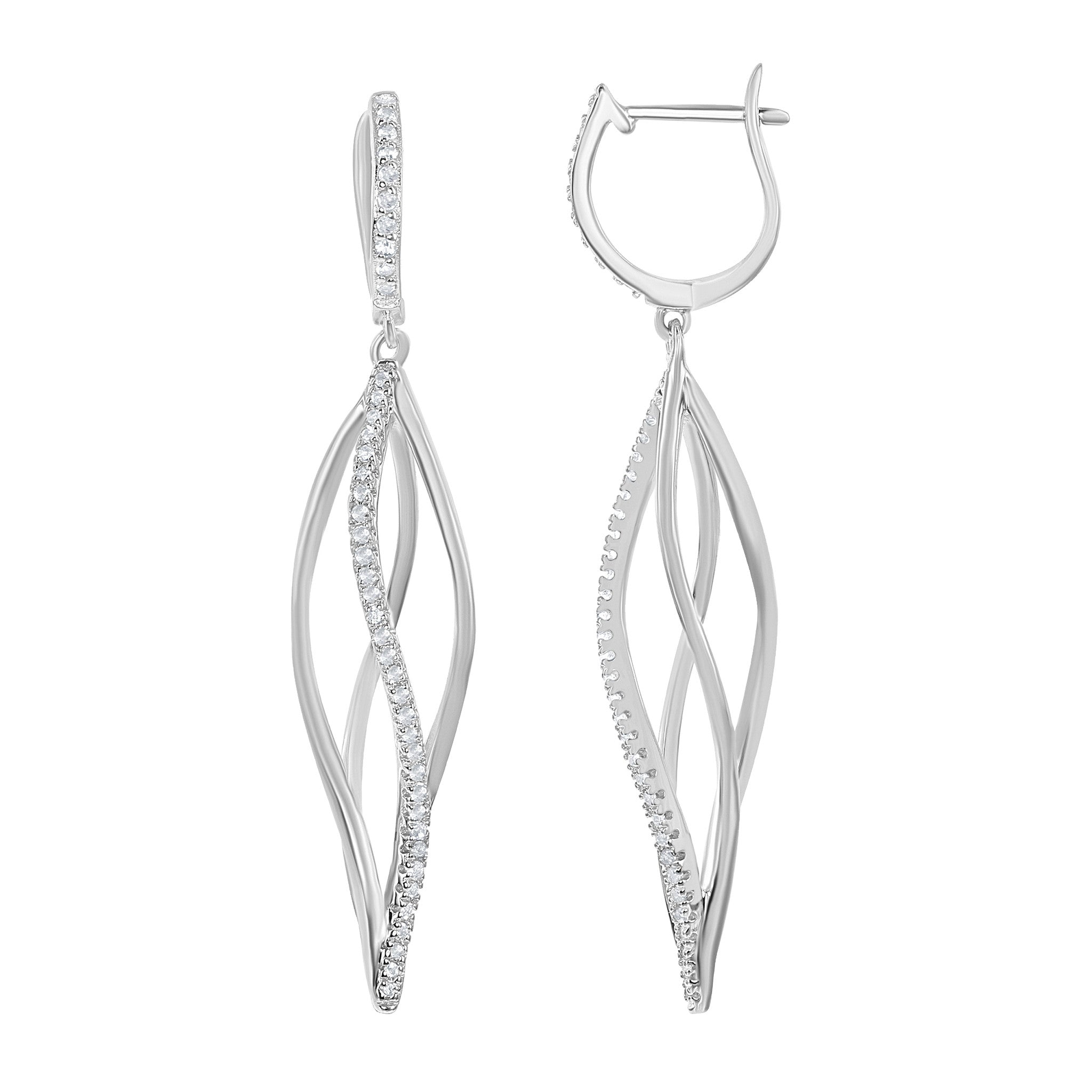 Bellissima Bridal Sterling Silver White Topaz Open Twist Earrings