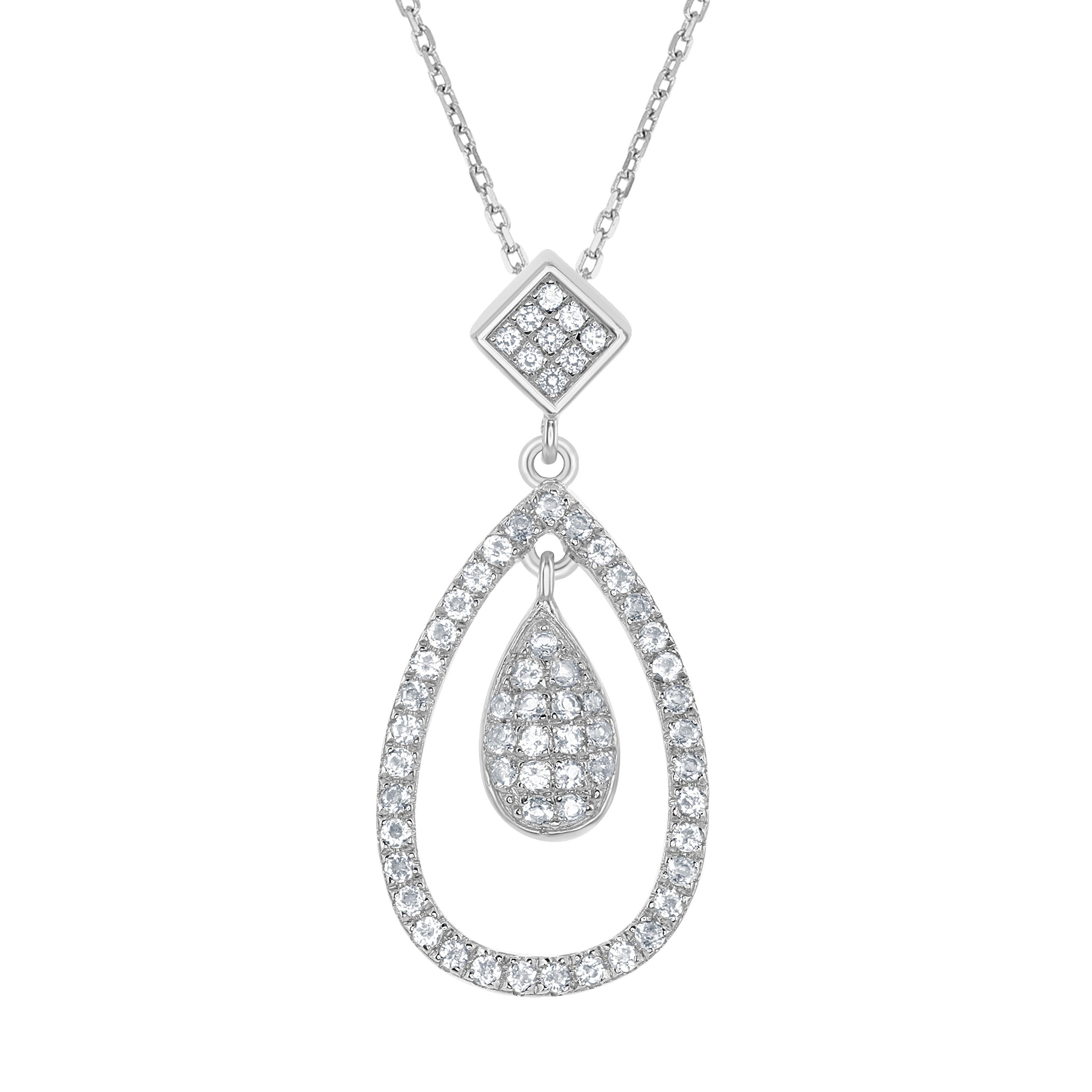Bellissima Sterling Silver White Topaz Teardrop Necklace