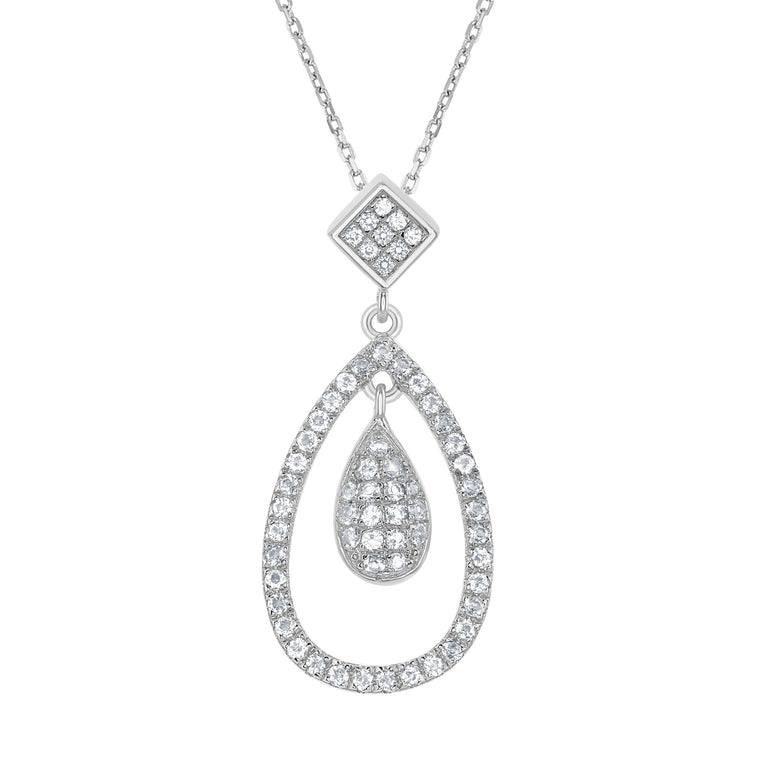 Bellissima Bridal Sterling Silver White Topaz Teardrop Necklace (89150)