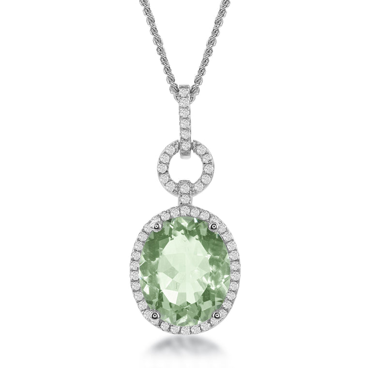 Bellissima Sterling Silver Green Amethyst and White Topaz Pendant (88691)