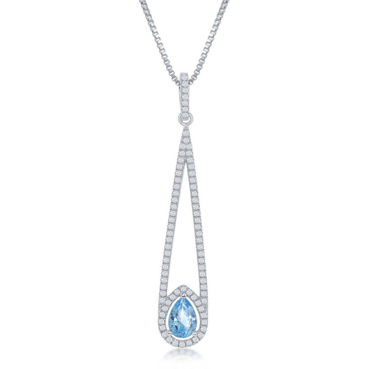Bellissima Sterling Silver White Topaz and Swiss Blue Topaz Teardrop Necklace (90840)
