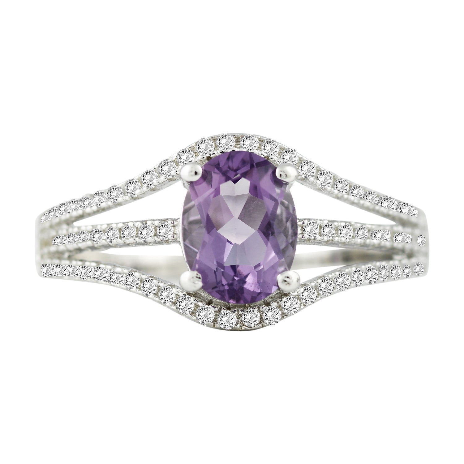 Bellissima Sterling Silver Amethyst and White Topaz Ring, Size 7