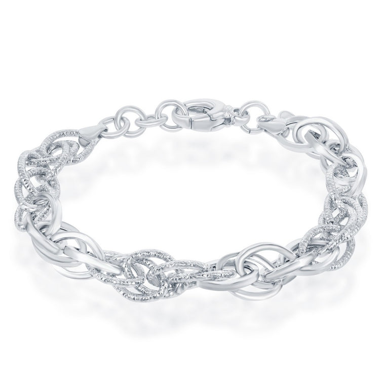 Sterling Silver Alternating Polished & Diamond-Cut Oval Link Bracelet (92852)