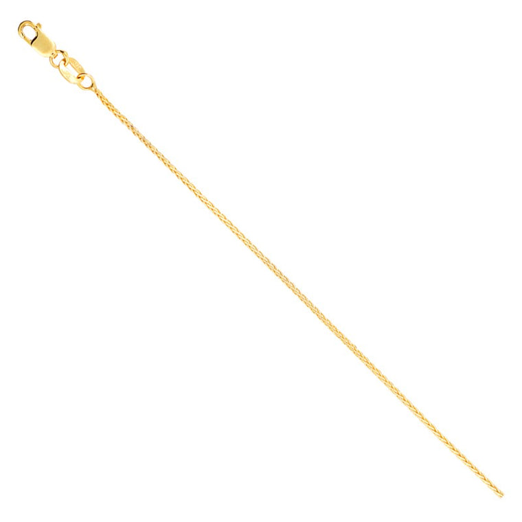 14K Yellow Gold 1.2mm Diamond Cut Wheat Chain 18