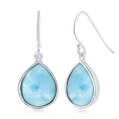 Sterling Silver Blue Larimar Teardrop Earrings (90792)