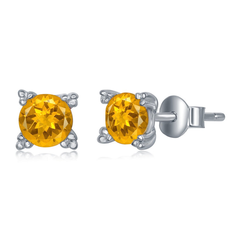 Sterling Silver Citrine Stud Earrings (94615)