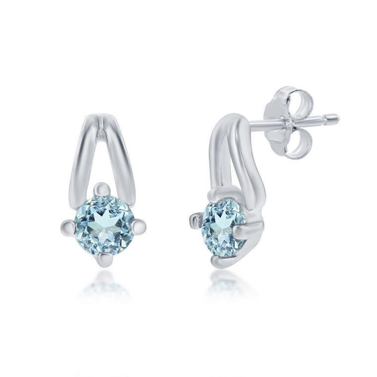 Sterling Silver Blue Topaz Round Earrings (98701)