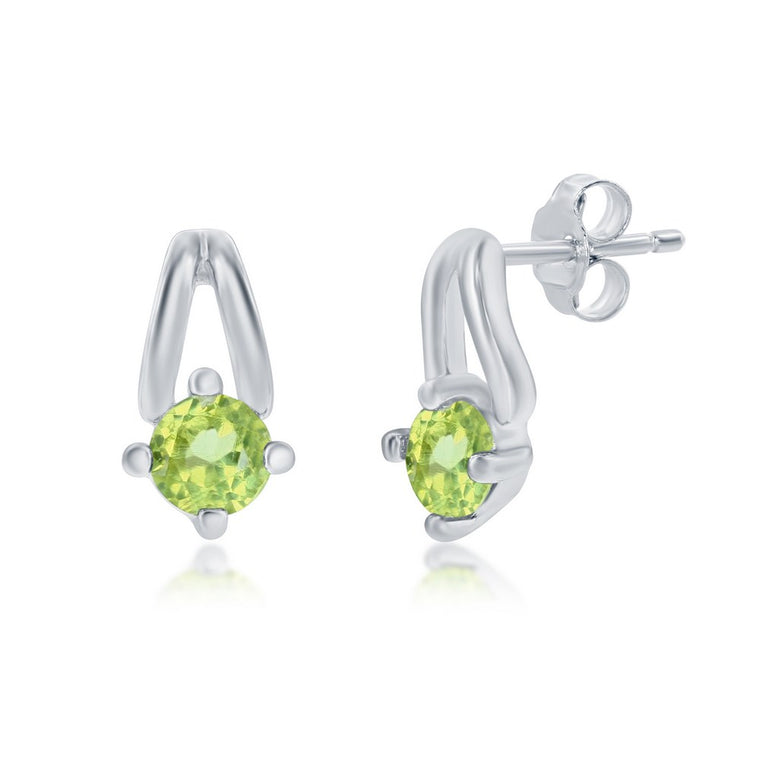 Sterling Silver Four-Prong 3mm Round Peridot Earrings Peridot (98702)