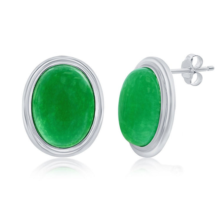 Sterling Silver 10x14mm Oval Jade Earrings (98706)