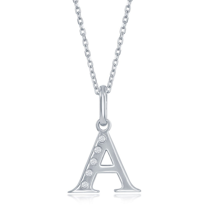 Sterling Silver 0.03cttw Diamond 'A' Initial Pendant (93114)