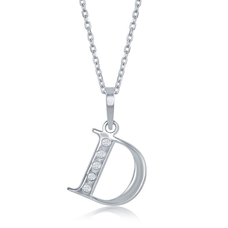 Sterling Silver 0.03cttw Diamond 'D' Initial Pendant (93117)