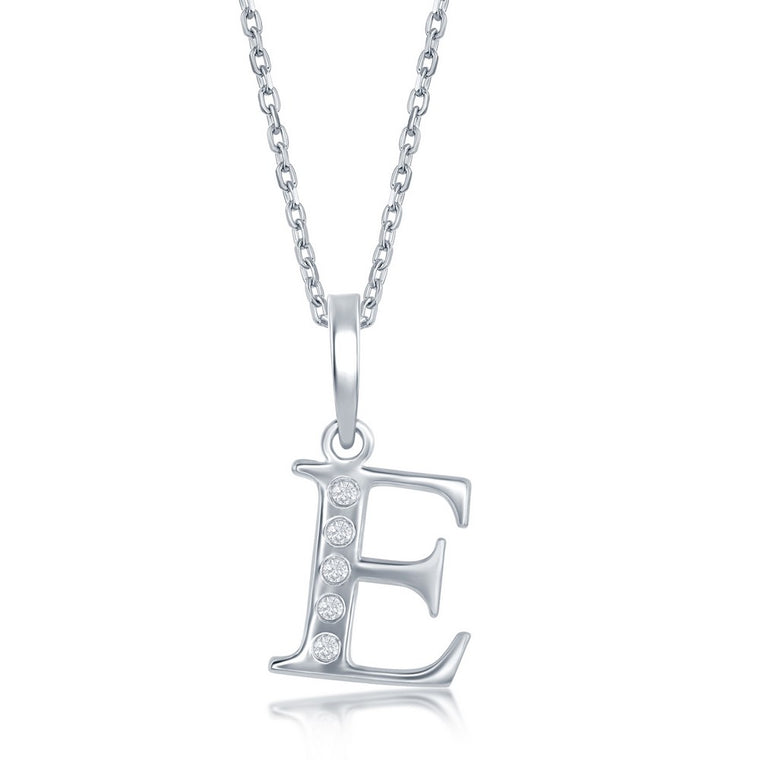 Sterling Silver 0.03cttw Diamond 'E' Initial Pendant (93118)