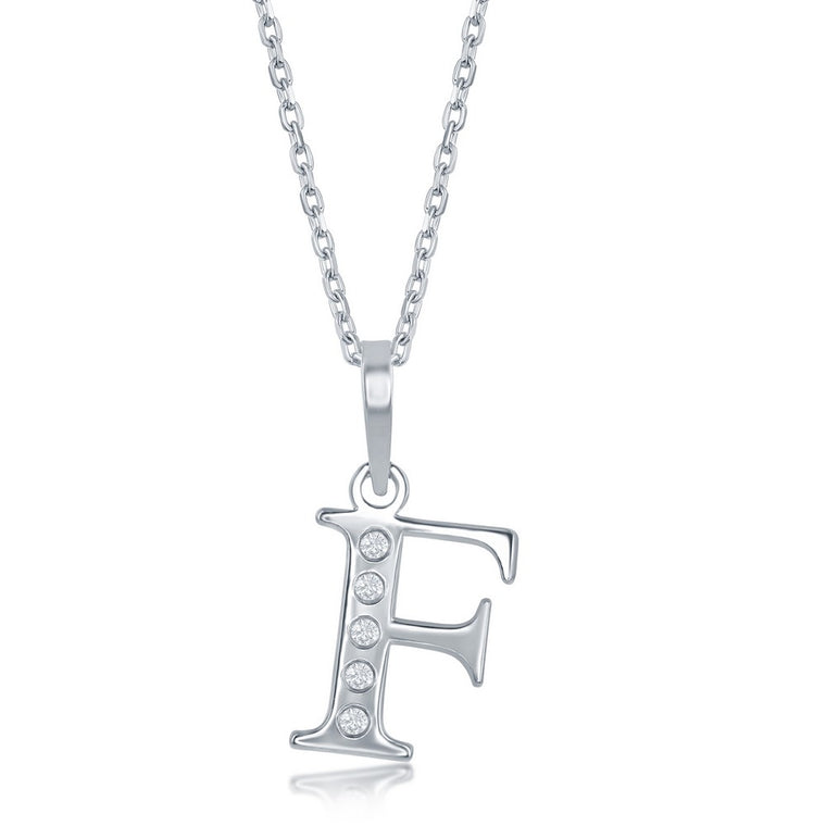 Sterling Silver 0.03cttw Diamond 'F' Initial Pendant (93119)