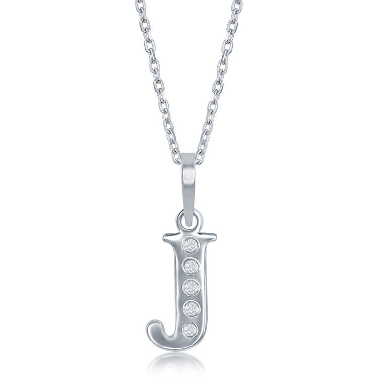 Sterling Silver 0.03cttw Diamond 'J' Initial Pendant (93122)