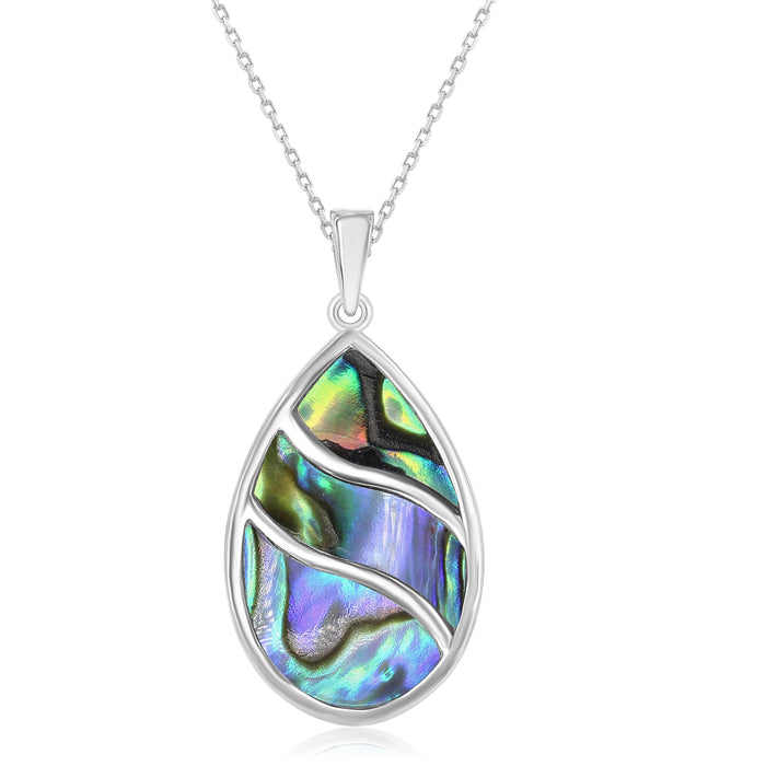 Sterling Silver Abalone Waves Design Teardrop Necklace