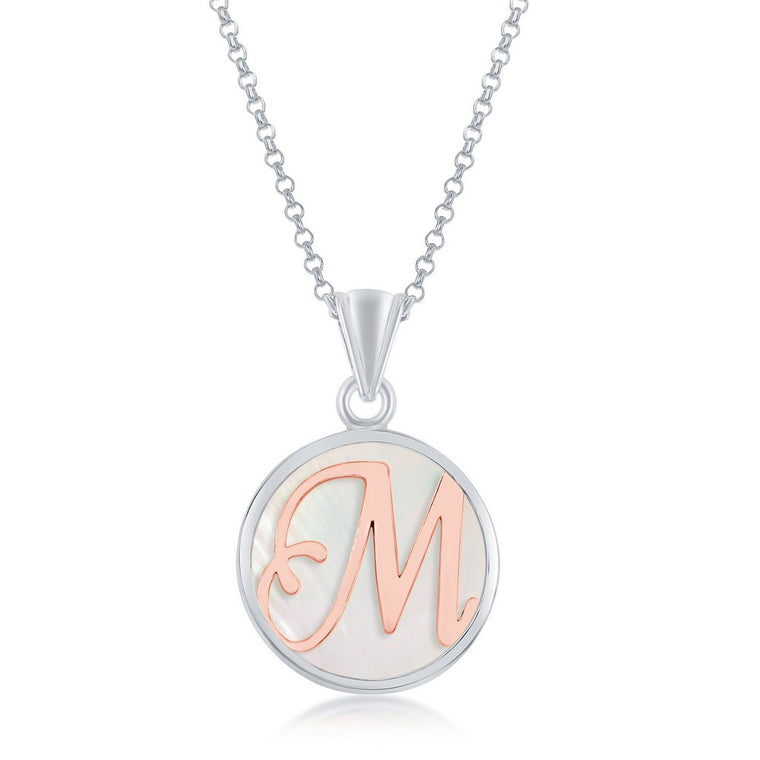 Sterling Silver and Rose Gold Plate with MOP 'M' Initial Pendant (95898)