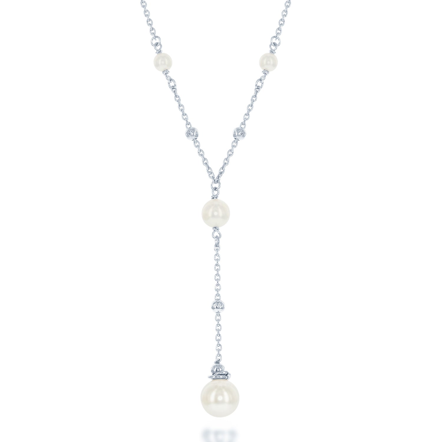 Sterling Silver Freshwater Pearl and Moon Bead Adjustable 'Y' Necklace