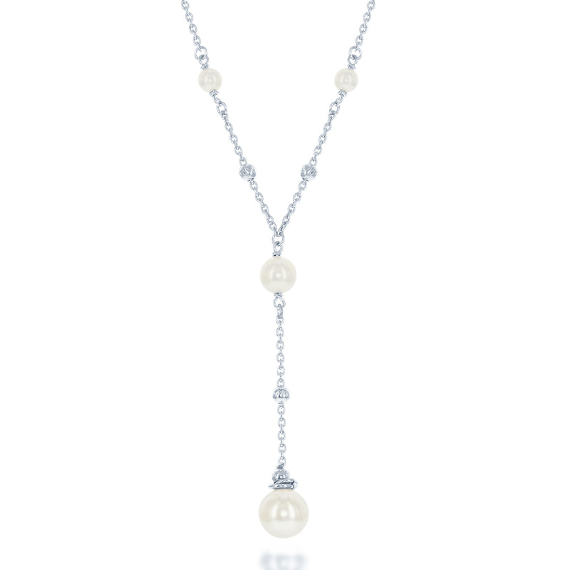 Sterling Silver Freshwater Pearl and Moon Bead Adjustable 'Y' Necklace
