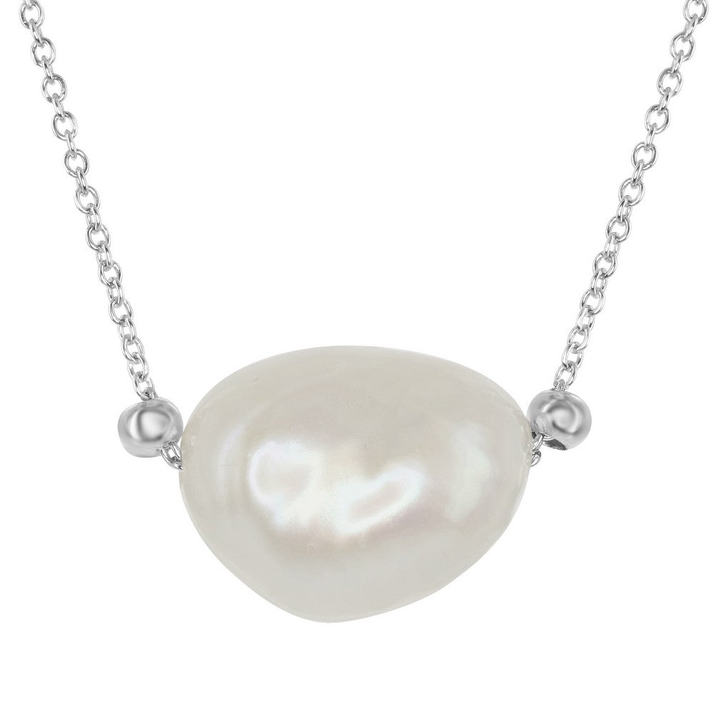 Sterling Silver Center Irregular Oval Freshwater Pearl Necklace