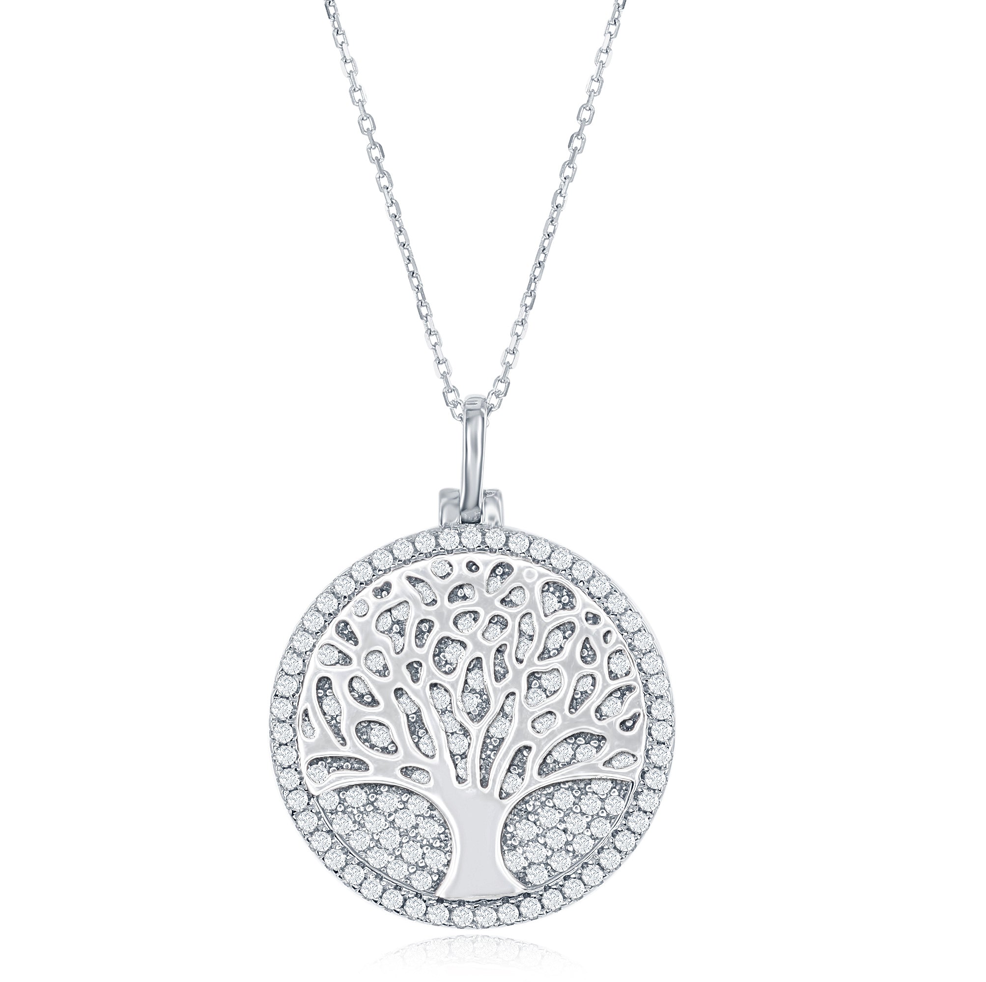 Sterling Silver CZ Micro Pave Tree of Life Necklace