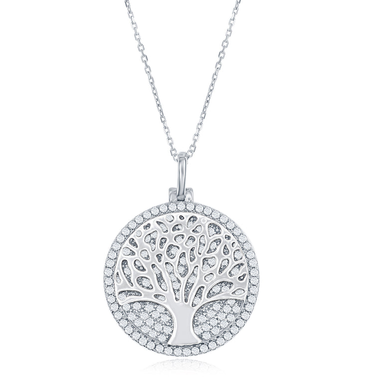 Sterling Silver CZ Micro Pave Tree of Life Necklace (90824)
