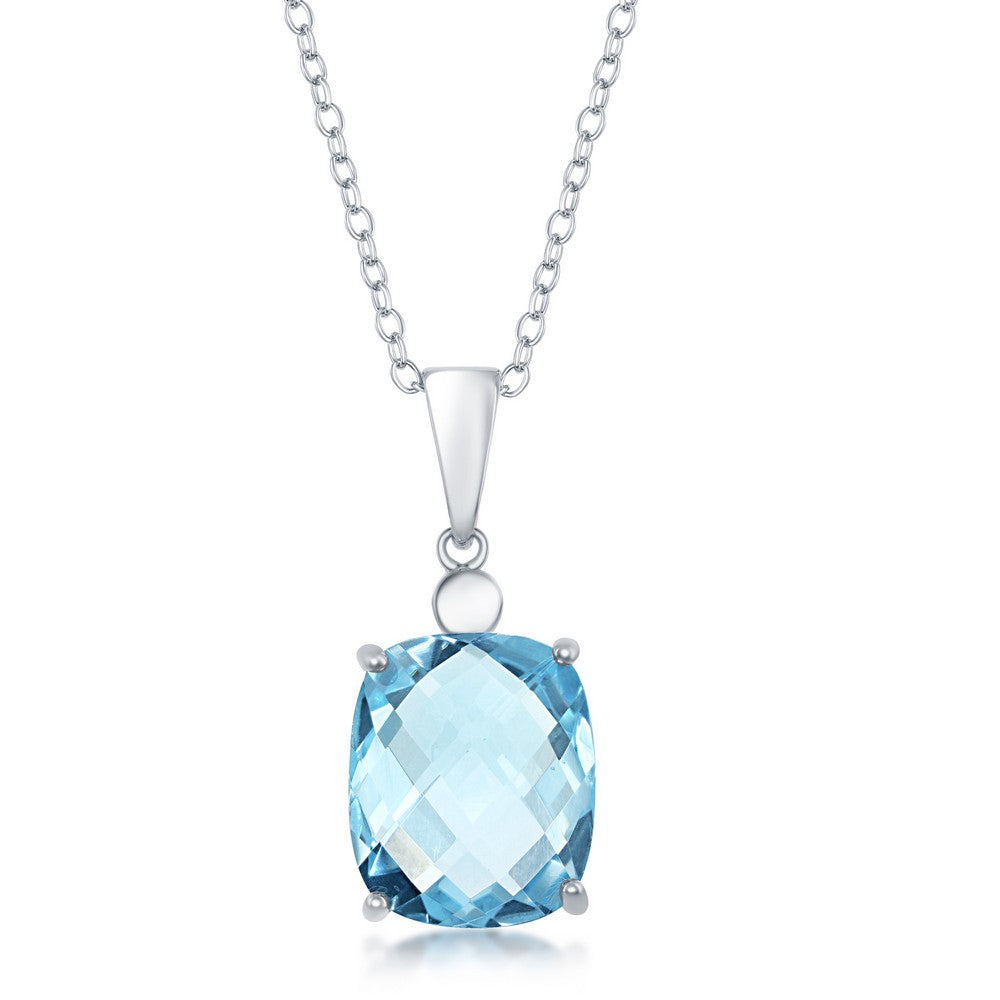 Sterling Silver Pendant with 7.7ctw Checkerboard Cut Blue Topaz on 16+2" Adjustable Sterling Silver Chain.