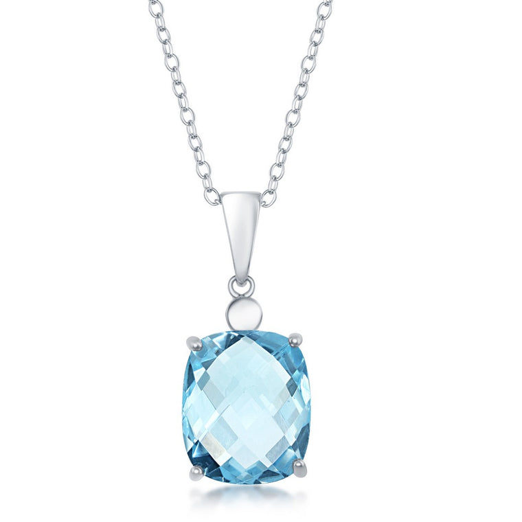 Sterling Silver Checkerboard Cut Blue Topaz Necklace (96602)