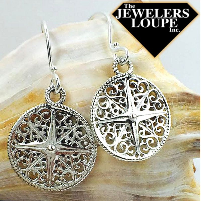 Southern Gates Compass Earrings Harbor Series 18mm Rhodium plated 925 sterling silver Designed in Charleston, SC  As a tribute to the hundreds of coastal communities across the country, the Southern Gates® Harbor Series celebrates sailors, swimmers, and sun soakers with jewelry inspired by timeless nautical elements.