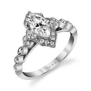 Mars 14K White Gold Vintage Style Marquise 1.08ctw Diamond Engagement Ring