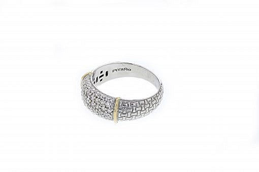 Piyaro Tessoro Collection Italian Sterling Silver ring with 0.51ct diamonds and 14K solid yellow gold accents