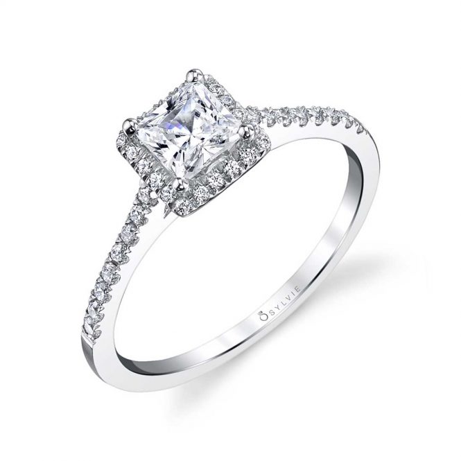 Sylvie Collection 18K White Gold .23ctw Diamond Square Halo Engagement Ring Semi-Mount