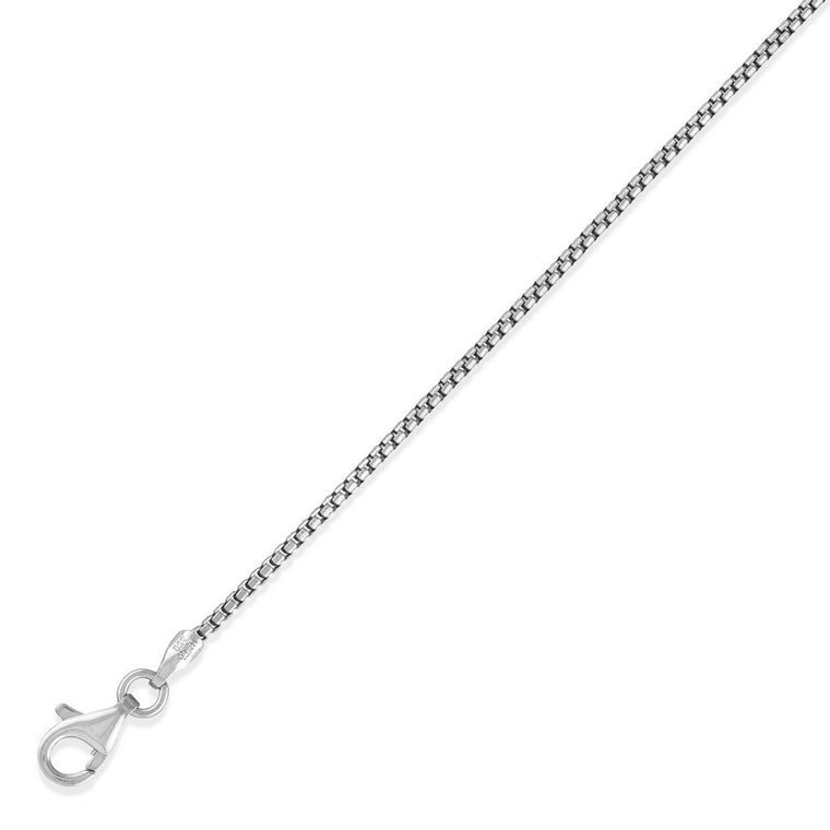 Sterling Silver 1.26mm Thin Round Box Chain Rhodium Plated, 20