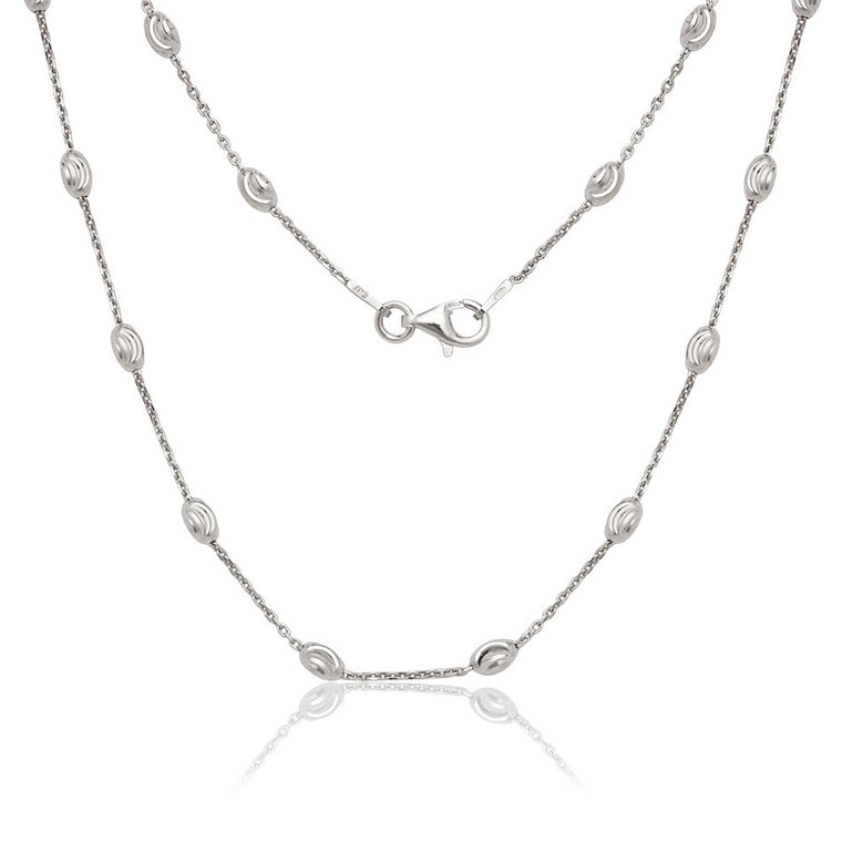 Sterling Silver Diamond Cut Oval Moon Bead Chain, 16