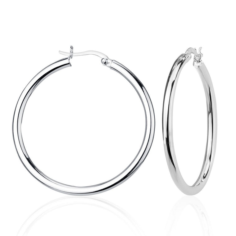 Sterling Silver 3x40mm High-Polished Hoop Earrings (92157)
