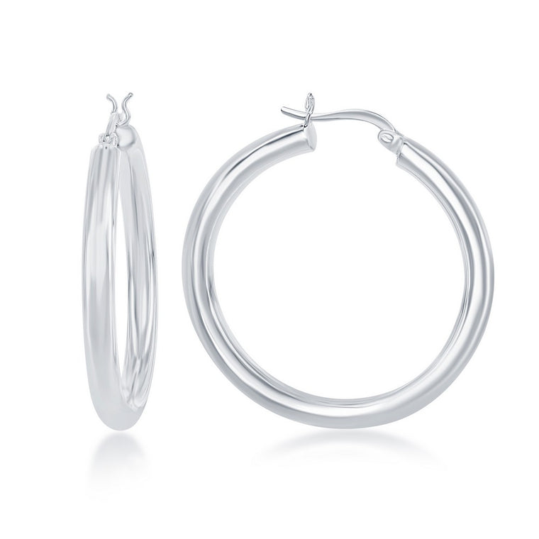 Sterling Silver 4x40mm High-Polished Hoop Earrings (92159)