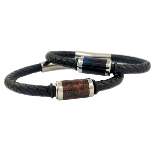 Leather Bracelet with the Bead Inlaid with Stabilized Box Elder Wood (92127)