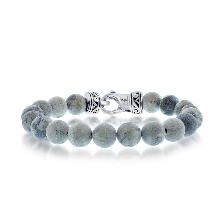 Stainless Steel 10mm Gray Jasper Bead Bracelet, 8.5