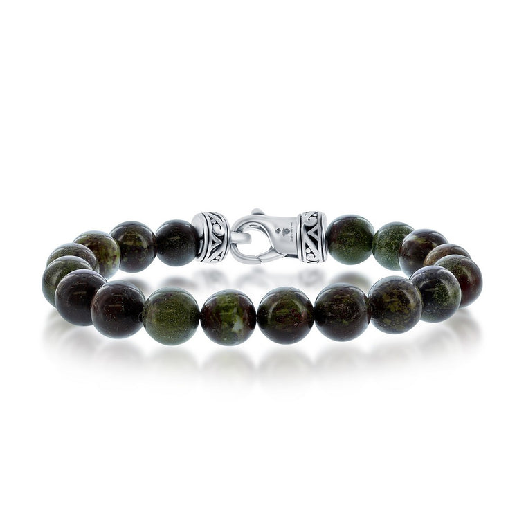 Stainless Steel 10mm Dragon Stone Bead Bracelet, 8.5